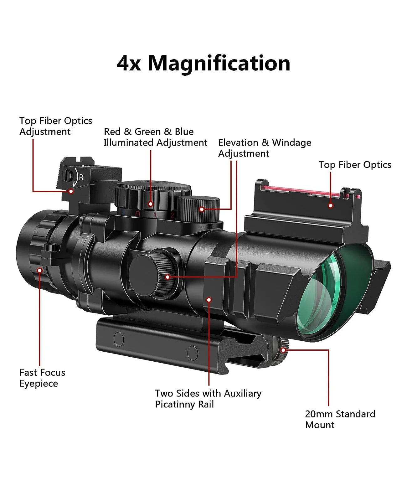 ArrowOptic® 4x32 Tactical Rifle Scope with Fiber Optics